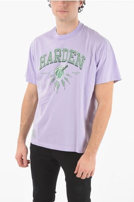 Camiseta violeta con cuello redondo y logo estampado de JAMES HARDEN x NEIL BARRETT