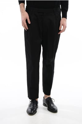 Pantalones de algodón elástico MICK con doble pliegue en negro