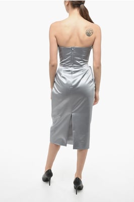 Vestido tubo de satén drapeado MM1 en color plata