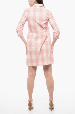 Vestido de manga larga a cuadros en blanco y rosa