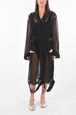 Vestido de seda con corte y cinturón MM0 en color negro