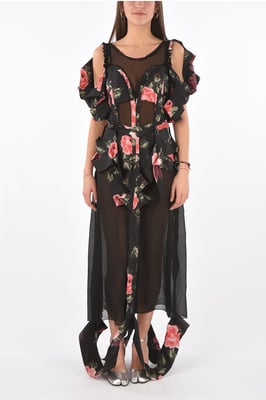 Vestido MM0 con estampado floral, escote ilusión y abertura en multicolor