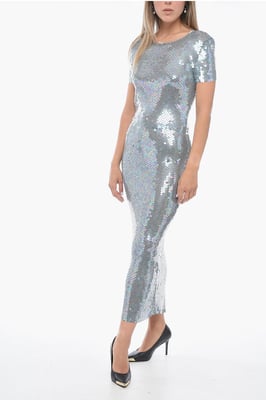 Vestido largo con lentejuelas en azul claro