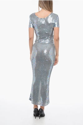 Vestido largo con lentejuelas en azul claro