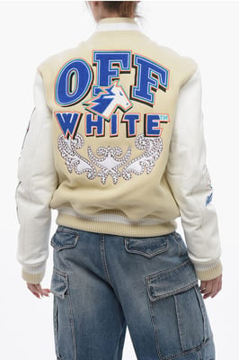 Chaqueta bomber THUNDERBOLT acolchada con mangas de cuero y Al en beige