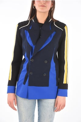 Blazer cruzado de punto MM0 con solapa de pico en azul y negro