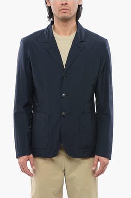 Blazer de botonadura sencilla con bolsillos de parche en azul
