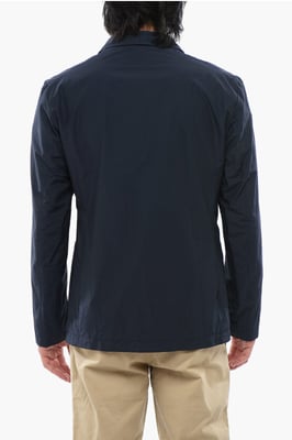 Blazer de botonadura sencilla con bolsillos de parche en azul