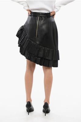 Minifalda asimétrica de cuero con cinturón con logotipo en negro