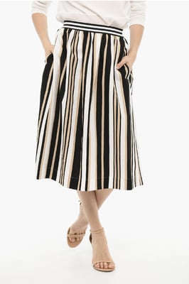 Falda larga SCULLY de rayas y tubo acampanada en beige, blanco y negro