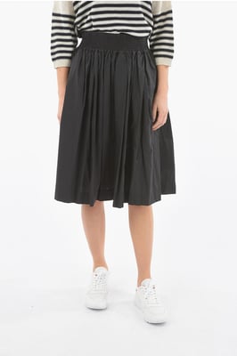 Falda acampanada de algodón popelina con cintura con cordón ajustable en color negro