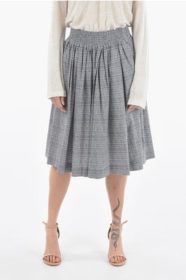 Falda circular de popelina de algodón con motivo de punta de diamante en azul