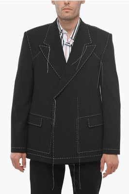 Blazer cruzado de mezcla de lana con costuras visibles en negro