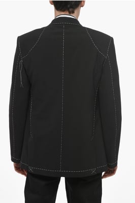 Blazer cruzado de mezcla de lana con costuras visibles en negro