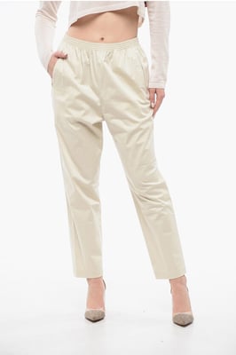 Pantalones chinos militares de algodón con cinturilla elástica en color beige
