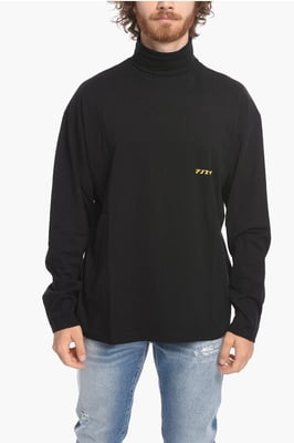Camiseta de algodón con cuello alto SOLAR POWER en negro