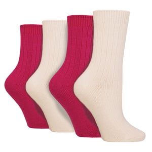 Paquete de 4 calcetines de bota de cachemira para damas | Calcetines de cama de lana de canalé cómodos y transpirables