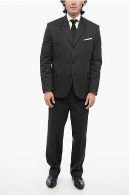 Traje de mezcla de algodón de 3 botones con bolsillos de solapa en negro