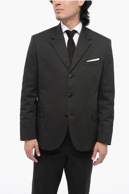 Traje de mezcla de algodón de 3 botones con bolsillos de solapa en negro