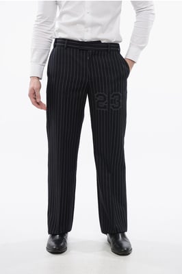Pantalón azul de corte entallado de mezcla de lana con raya diplomática, talla 23
