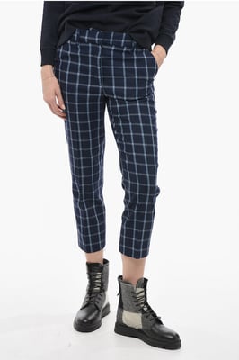 Pantalón COMFORT de mezcla de lana con estampado de cuadros en azul