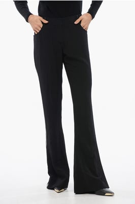 Pantalones acampanados con banda lateral de pedrería en negro