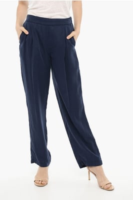 Pantalones acampanados de un solo pliegue en azul