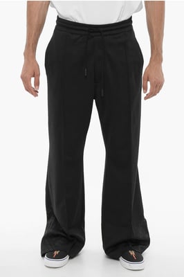 Pantalones deportivos de pierna ancha con cordón en la cintura en negro