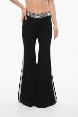 Pantalones acampanados con bandas laterales de lentejuelas en negro