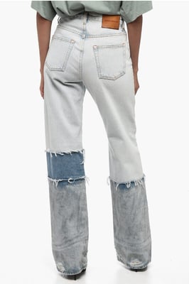 Vaqueros Boyfriend de algodón con bandas en contraste de 24 cm en azul claro