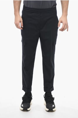 Pantalones cargo REM de mezcla de lana virgen de tiro bajo en azul