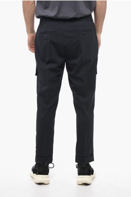 Pantalones cargo REM de mezcla de lana virgen de tiro bajo en azul