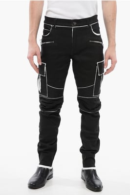 Pantalones cargo de algodón revestido con detalles en contraste en negro