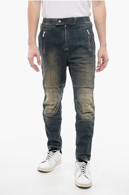 Vaqueros Biker Vintage Lavados con Cintura Elástica de 15 cm en Azul