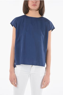 Blusa de algodón popelina de manga corta en azul