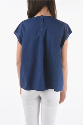 Blusa de algodón popelina de manga corta en azul