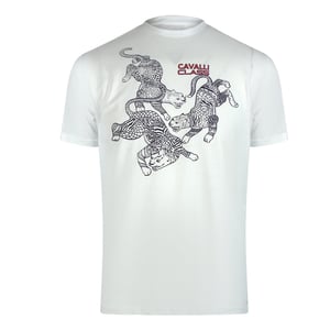 Camiseta Cavalli Class Tradicional Con Estampado De Leopardo En Blanco Roto