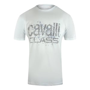 Camiseta Blanca Con El Logotipo Rociado Y Agrietado De Cavalli Class