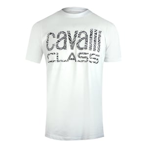 Camiseta Blanca Con Estampado De Cebra Llamativo De Cavalli Class