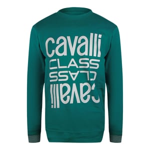Sudadera De Cuello Redondo Cavalli Class Bold Multi Logo Green Ottanio
