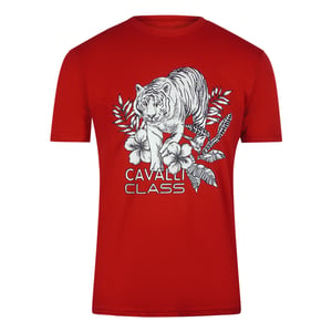 Camiseta Roja Con Logo Floral De Tigre De Cavalli Class