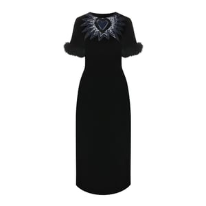 Vestido midi de terciopelo con ribete de piel de Fendi