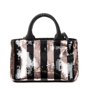 Prada Mini Sequin Canapa Tote  en Rosa/Negro Lienzo
