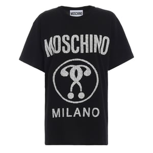 Camiseta Negra Con Logo De Doble Interrogación De Moschino Milano