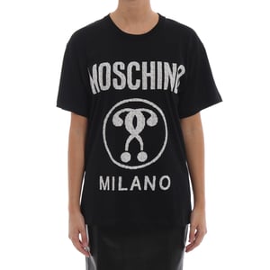 Camiseta Negra Con Logo De Doble Interrogación De Moschino Milano