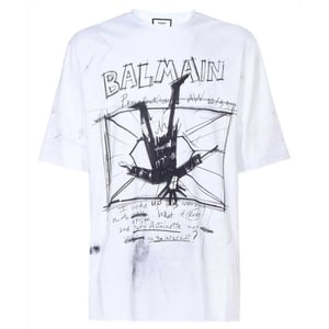 Camiseta Blanca Con El Logotipo De Balmain Sketch Drawing
