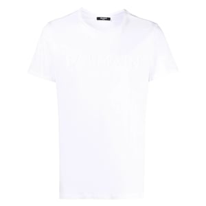 Camiseta Blanca Con Logotipo En Relieve De Balmain Paris