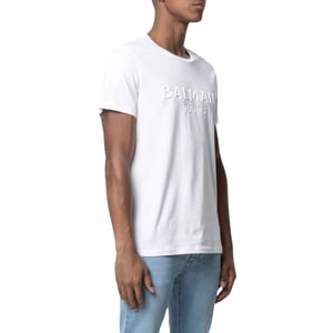 Camiseta Blanca Con Logotipo En Relieve De Balmain Paris