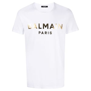 Camiseta Blanca Con Logo Dorado De Balmain Paris