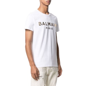 Camiseta Blanca Con Logo Dorado De Balmain Paris
